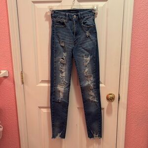 Aeropostale High Rise Blue Jeans with Modern Distressing